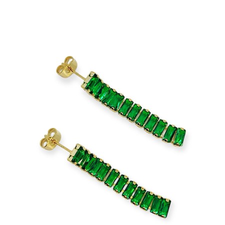 earrings steel hooks gold strass green